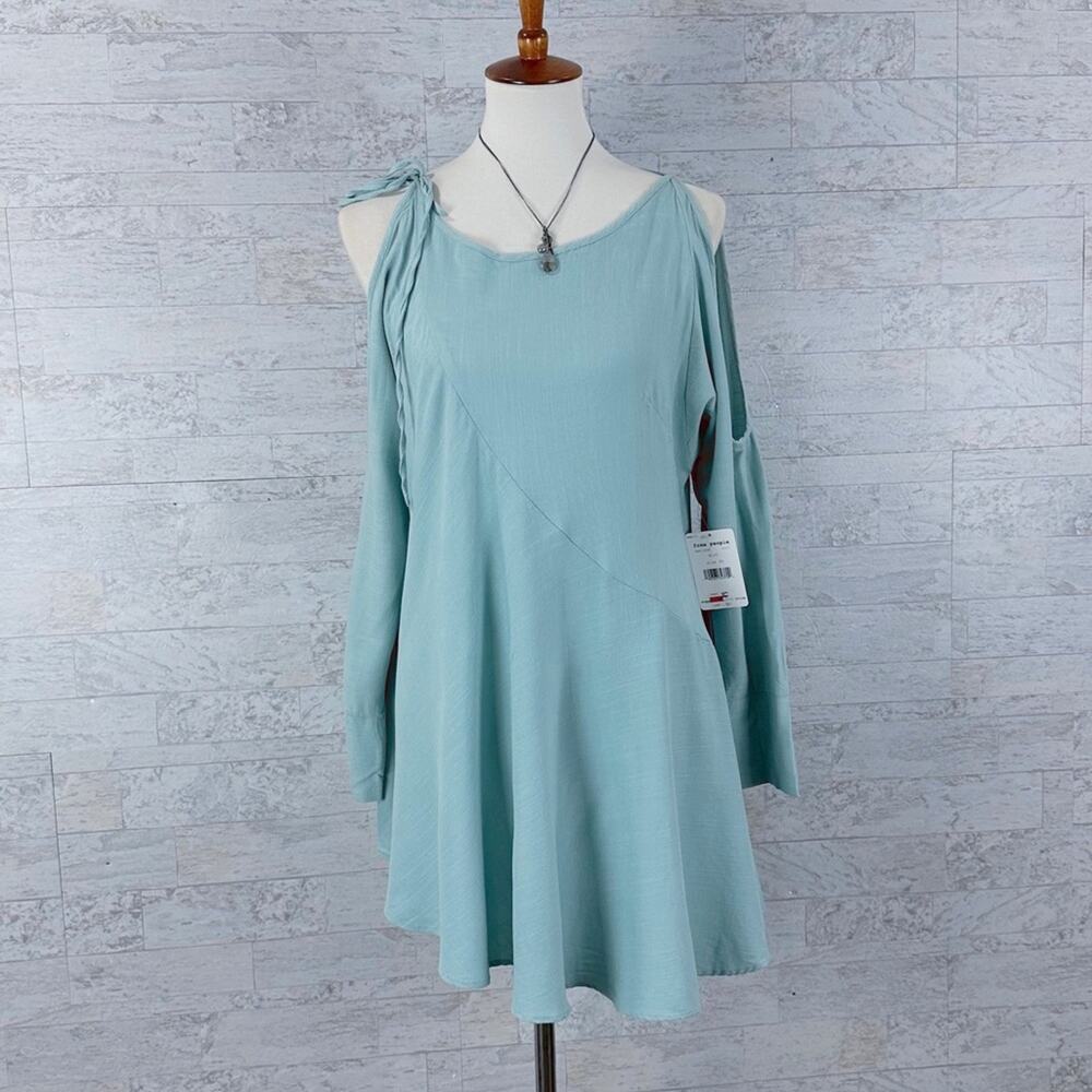 Free People Clear Skies mint long sleeve cold shoulder tunic dress - Picture 2 of 8